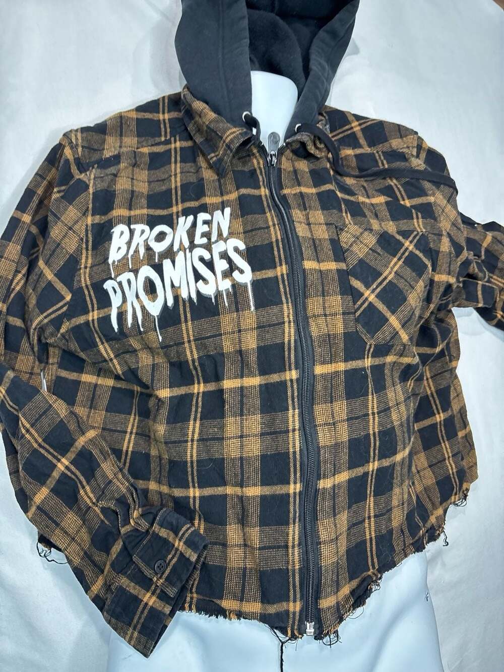 Broken Promises Love Is Lethal Red Hooded Flannel Jacket